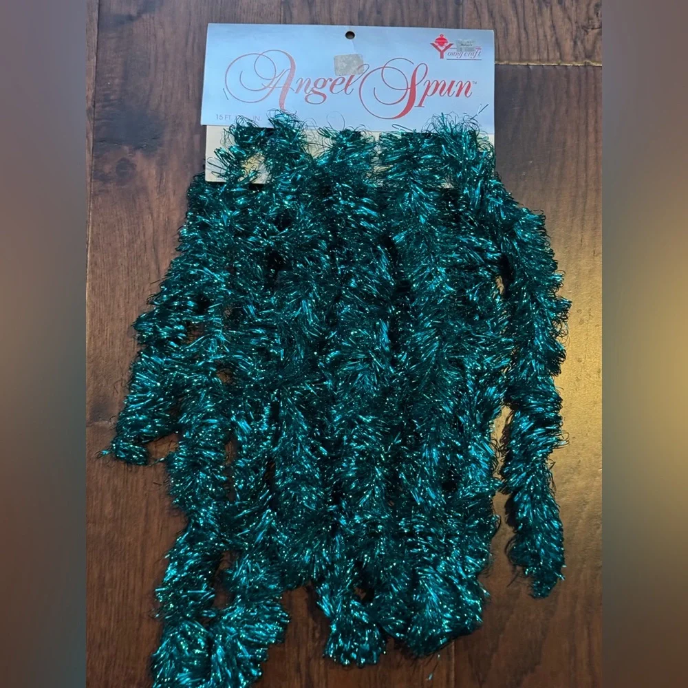 Vintage Young Craft Angel Spun Tinsel Garland In Aqua Blue, USA - 15 Ft, New